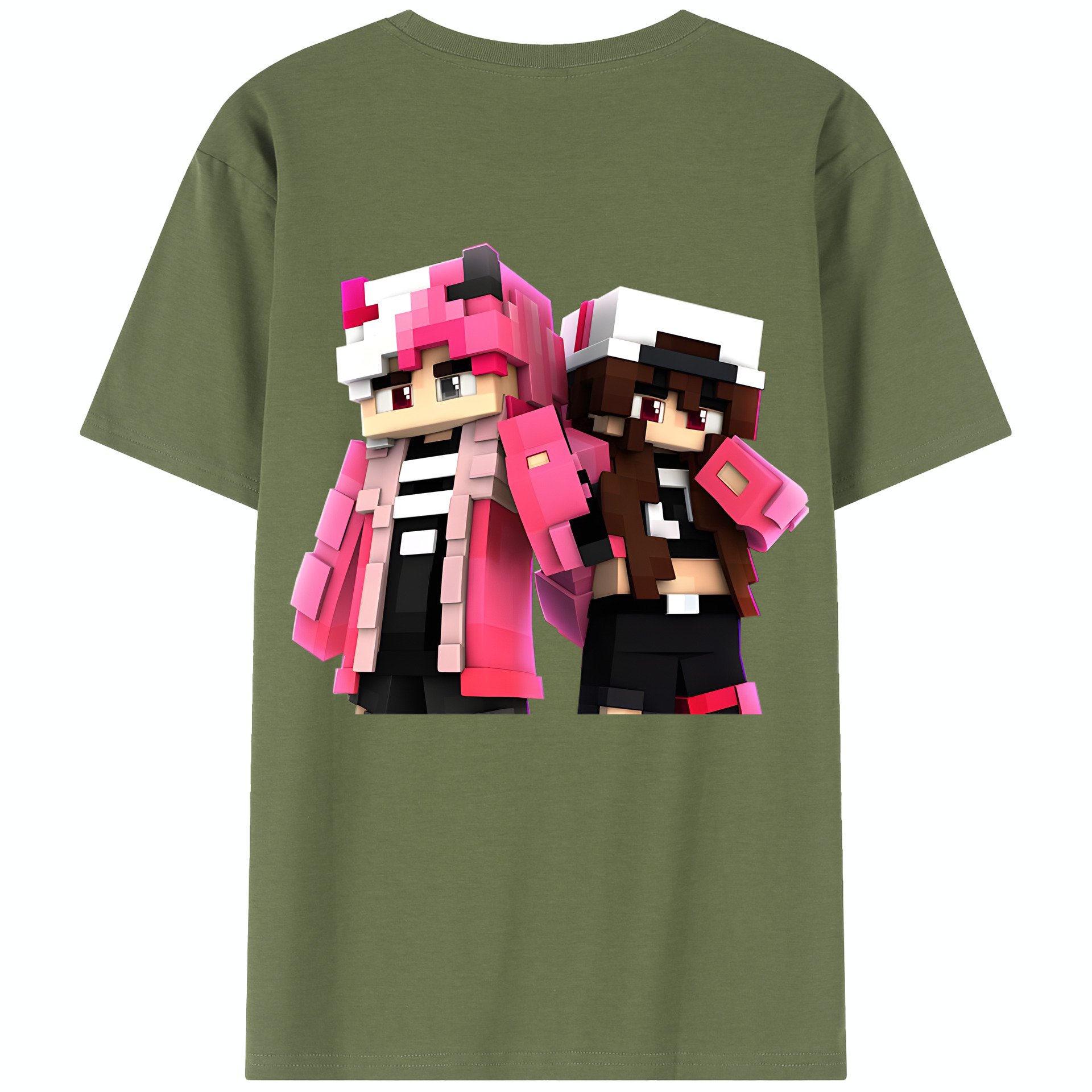 （画像用） マインクラフト ブロックの世界 Minecraft MC Block world 綿100％半袖Tシャツ（背面プリント）